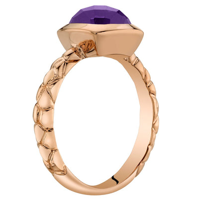 14K Rose Gold Amethyst Cushion Cut Woven Solitaire Dome Ring 2 Carats