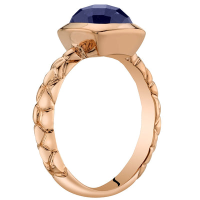 14K Rose Gold Created Blue Sapphire Cushion Cut Woven Solitaire Dome Ring 2.50 Carats