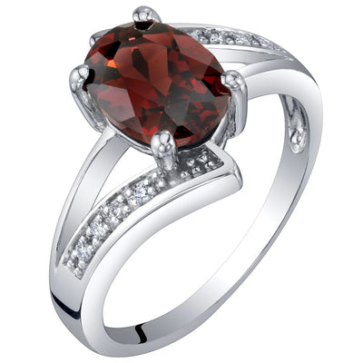 Garnet and Diamond Bypass Ring 14K White Gold 1.50 Carats Oval Shape