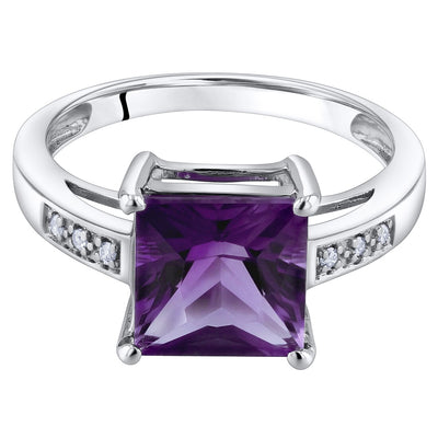 14K White Gold Genuine Amethyst And Diamond Princess Cut Solitaire Ring 2 Carats Sizes 5 To 9 R63062 alternate view and angle