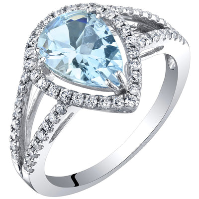 IGI Certified Pear Shape Aquamarine and Diamond Teardrop Ring 14K White Gold 1.90 Carats Total