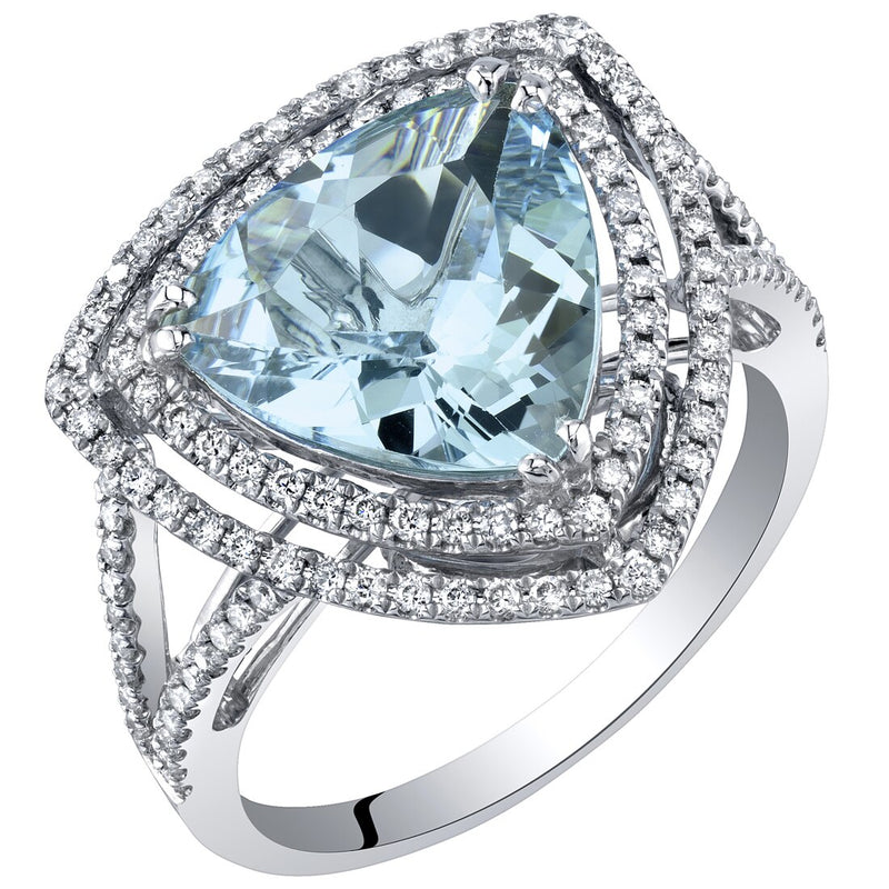 IGI Certified Trillion Shape Aquamarine and Diamond Ring  14K White Gold 3.55 Carats Total