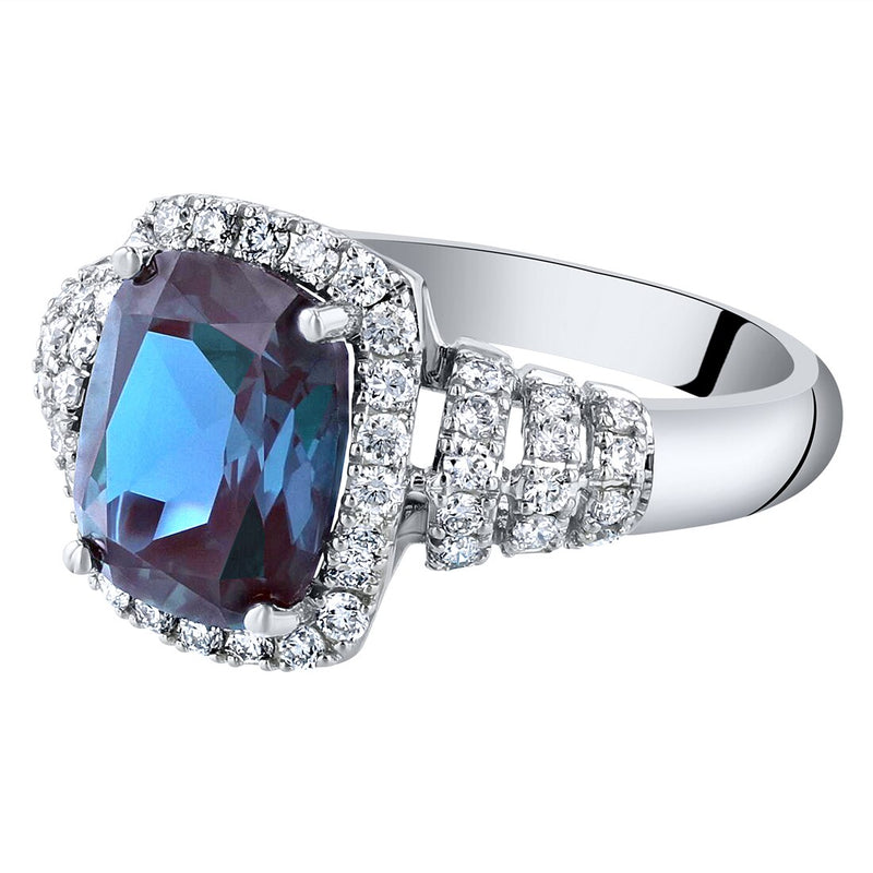 14K White Gold Created Alexandrite And Lab Grown Diamond Ring 4 04 Carats Total Cushion Cut R63126 alternate view and angle