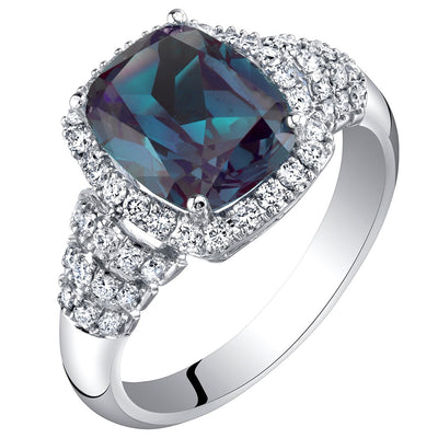 Cushion Cut Alexandrite and Diamond Ring 14K White Gold 4 Carats Total