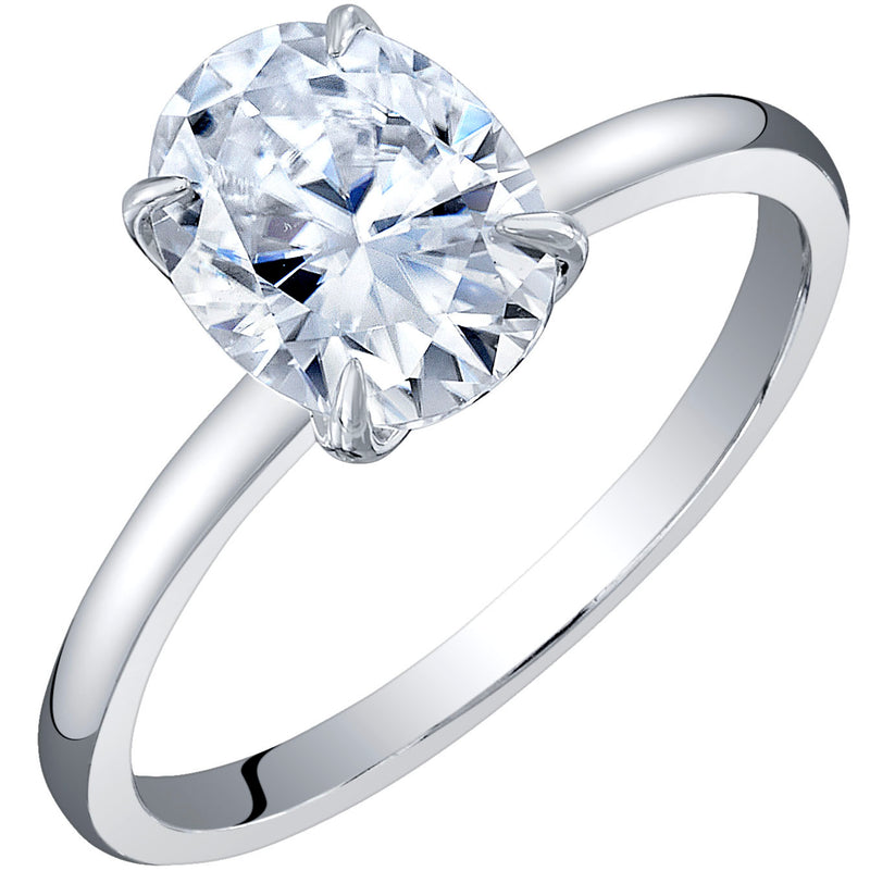 Moissanite Petal Solitaire Engagement Ring 14K White Gold 2 Carats Oval Shape