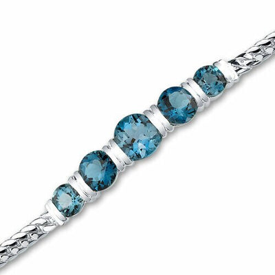 London Blue Topaz 5-Stone Bracelet Sterling Silver Round Shape 5 Carats