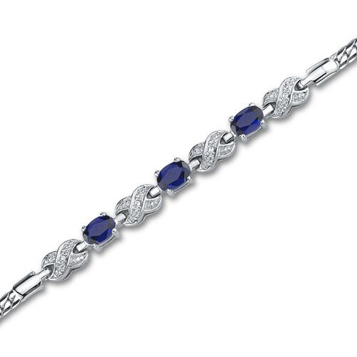 Blue Sapphire Bracelet Sterling Silver Oval Shape 1.75 Carats SB2808