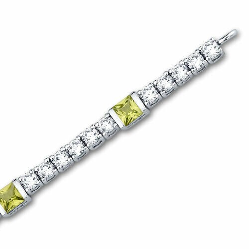 Peridot Bracelet Sterling Silver Princess Shape 2.25 Carats