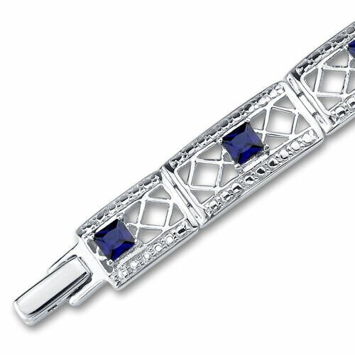 Blue Sapphire Bracelet Sterling Silver Princess Shape 4 Carats