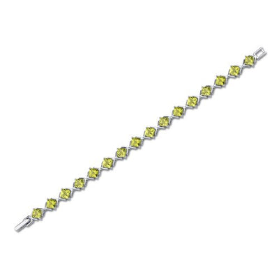 Peridot Tennis Bracelet Sterling Silver Princess Shape 11.25 Carats