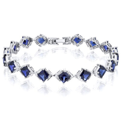 Blue Sapphire Tennis Bracelet Sterling Silver Princess Shape 12 Carats
