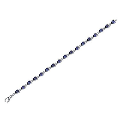Blue Sapphire Tennis Bracelet Sterling Silver Pear Shape 6.75 Carats