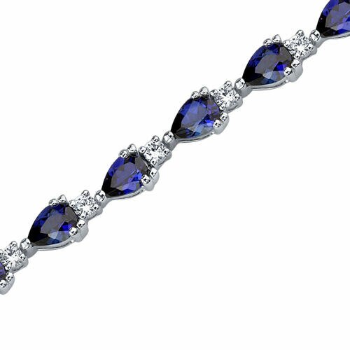 Blue Sapphire Tennis Bracelet Sterling Silver Pear Shape 6.75 Carats
