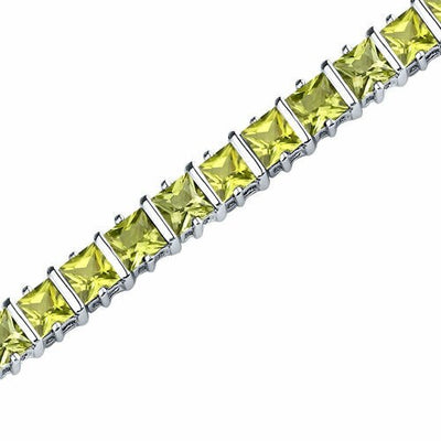 Peridot Bracelet Sterling Silver Princess Shape 12.25 Carats