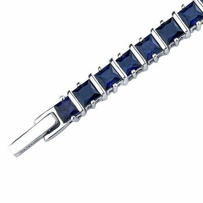 Blue Sapphire Tennis Bracelet Sterling Silver Princess Shape 14 Carats