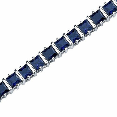 Blue Sapphire Tennis Bracelet Sterling Silver Princess Shape 14 Carats