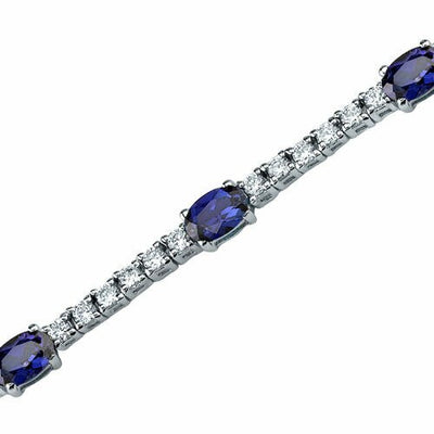 Blue Sapphire Bracelet Sterling Silver Oval Shape 4 Carats