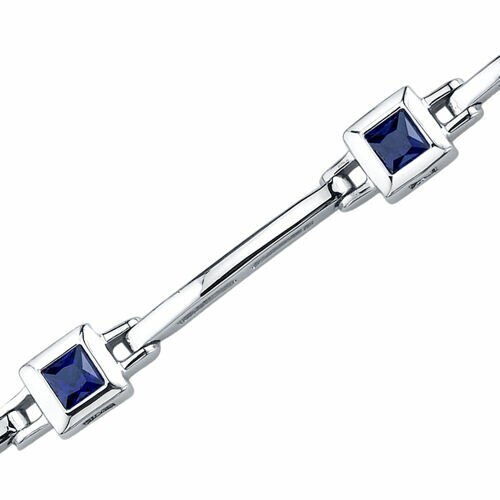 Blue Sapphire Bracelet Sterling Silver Princess Shape 3 Carats