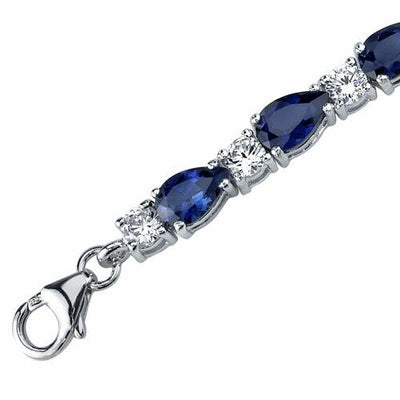 Blue Sapphire Teardrop Tennis Bracelet Sterling Silver Pear Shape 13 Carats