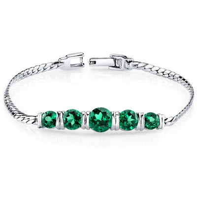 Emerald 5-Stone Bracelet Sterling Silver Round Shape 3.5 Carats