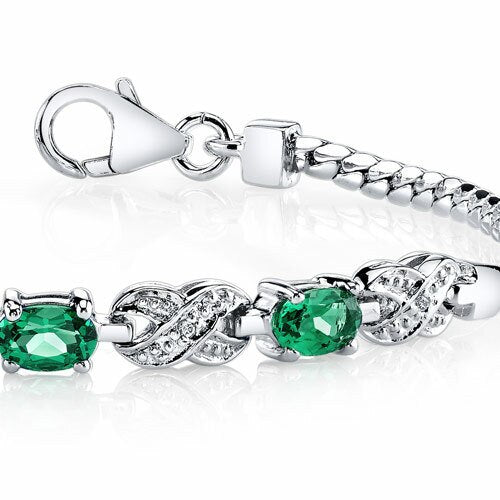 Emerald Infinity Bracelet Sterling Silver Oval Shape 1.25 Carats