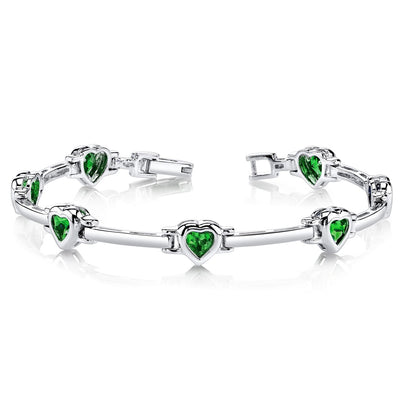 Emerald Bracelet Sterling Silver Heart Shape 2.5 Carats