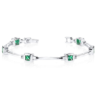 Emerald Bracelet Sterling Silver Princess Shape 1.5 Carats