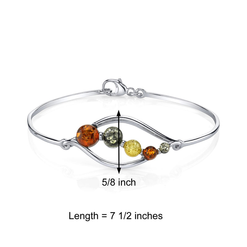 Baltic Amber Open Leaf Bangle Bracelet Sterling Silver Multi Colors
