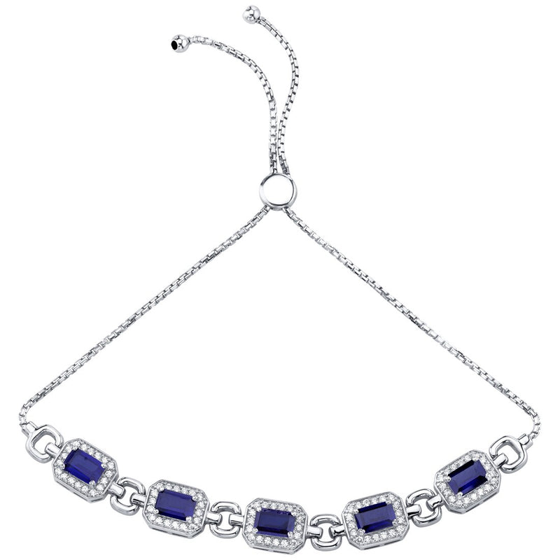 Blue Sapphire Adjustable Friendship Bracelet Sterling Silver 3.50 Carats Emerald Cut