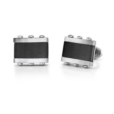 Stainless Steel Rectangular Cufflinks with Black Onyx Inlay