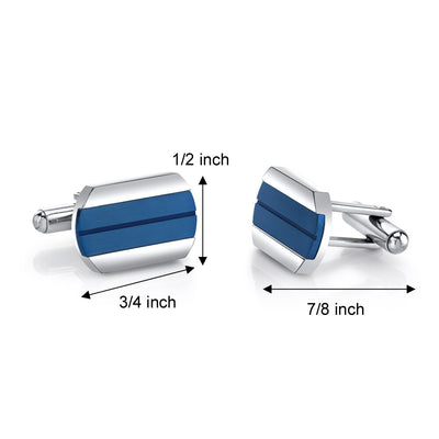 Cool Artic Blue Stripe Polished Stainless Steel Cufflinks