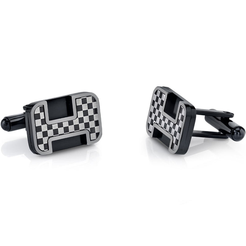 Black Base Chessboard Design Stainless Steel Cufflinks