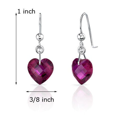9.50 Carats Heart Shape Ruby Earrings Sterling Silver