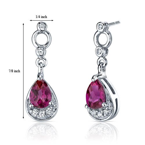 Ruby Earrings Sterling Silver Pear Shape 1.5 Carats