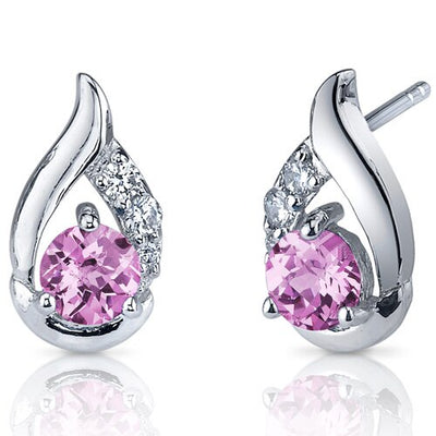 Pink Sapphire Earrings Sterling Silver Round Shape 1.5 Carats