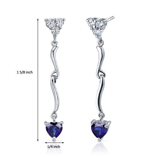 Heart Shape Blue Sapphire Drop Earrings Sterling Silver 2 Carats