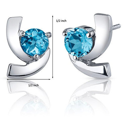 Swiss Blue Topaz Earrings Sterling Silver Round Shape 2 Carats