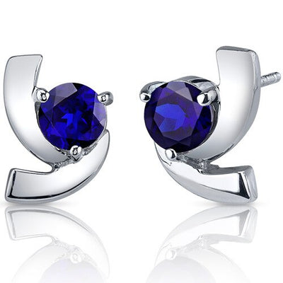 Blue Sapphire Earrings Sterling Silver Round Shape 2.5 Carats