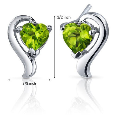 Peridot Earrings Sterling Silver Heart Shape 1.5 Carats