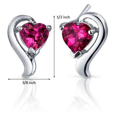 Ruby Earrings Sterling Silver Heart Shape 2 Carats