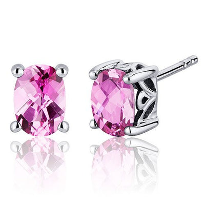 Pink Sapphire Stud Earrings Sterling Silver Oval Shape 2 Carats