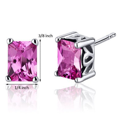 Pink Sapphire Stud Earrings Sterling Silver Radiant Cut 2.5 Cts