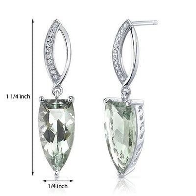 Green Amethyst Earrings Sterling Silver Half Marquise 6 Carats