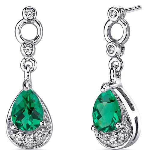 Emerald Earrings Sterling Silver Pear Shape 1 Carats