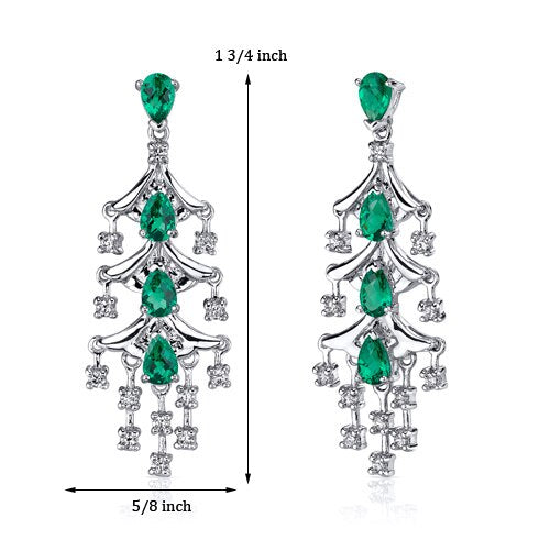 Emerald Earrings Sterling Silver Pear Shape 4 Carats