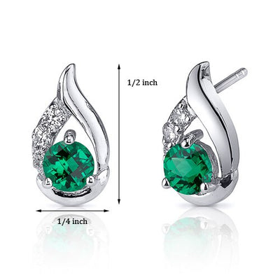 Emerald Earrings Sterling Silver Round Shape 1 Carats
