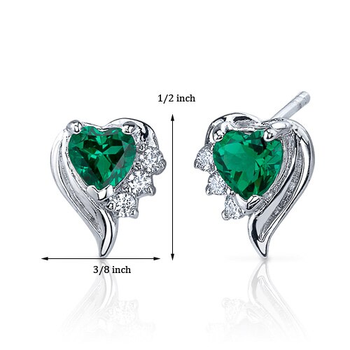 Emerald Earrings Sterling Silver Heart Shape 1 Carats