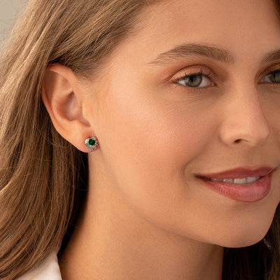 Emerald Earrings Sterling Silver Heart Shape 1 Carats