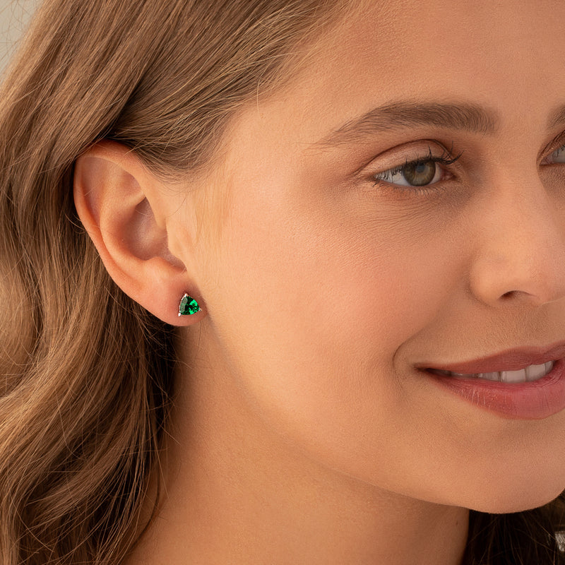 Emerald Earrings Sterling Silver Trillion Shape 1.5 Carats