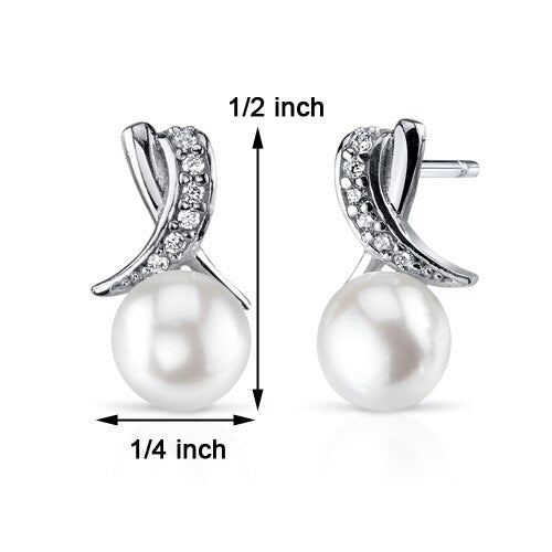 Freshwater Cultured 6.5mm White Pearl Infinity Stud Earrings Sterling Silver